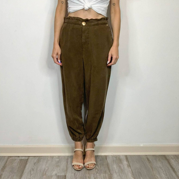 NWOT ZARA high waist joggers lyocell paper bag waist cabincore - Picture 10 of 12